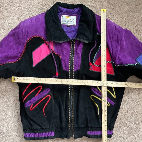 Mesa Ridge Suede Coat Womens M Purple Black Leather Southwestern Bomber Jacket - Picture 7 of 11